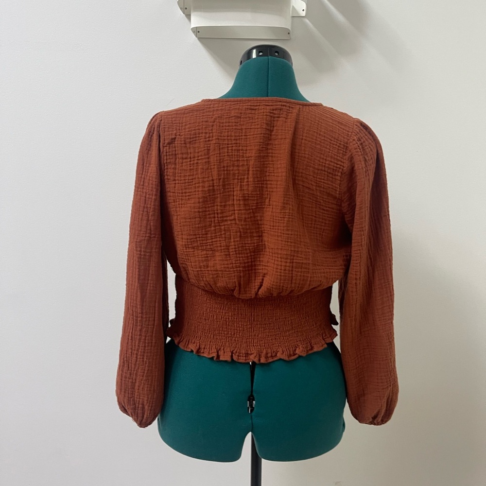 Madewell Brown Cropped Wrap Blouse - Picture 3 of 4